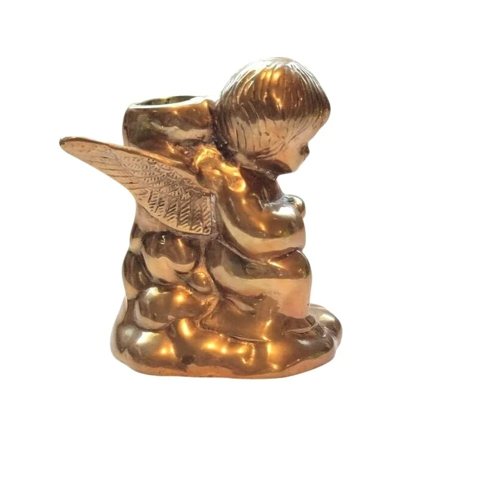 Vintage Brass Praying Angel Candleholder Christmas‎ Spiritual Decor